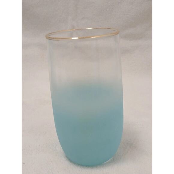 1950 West Virginia Blendo Water Glass Tumbler Frosted Turquoise Gold Party MCM - Picture 5 of 15